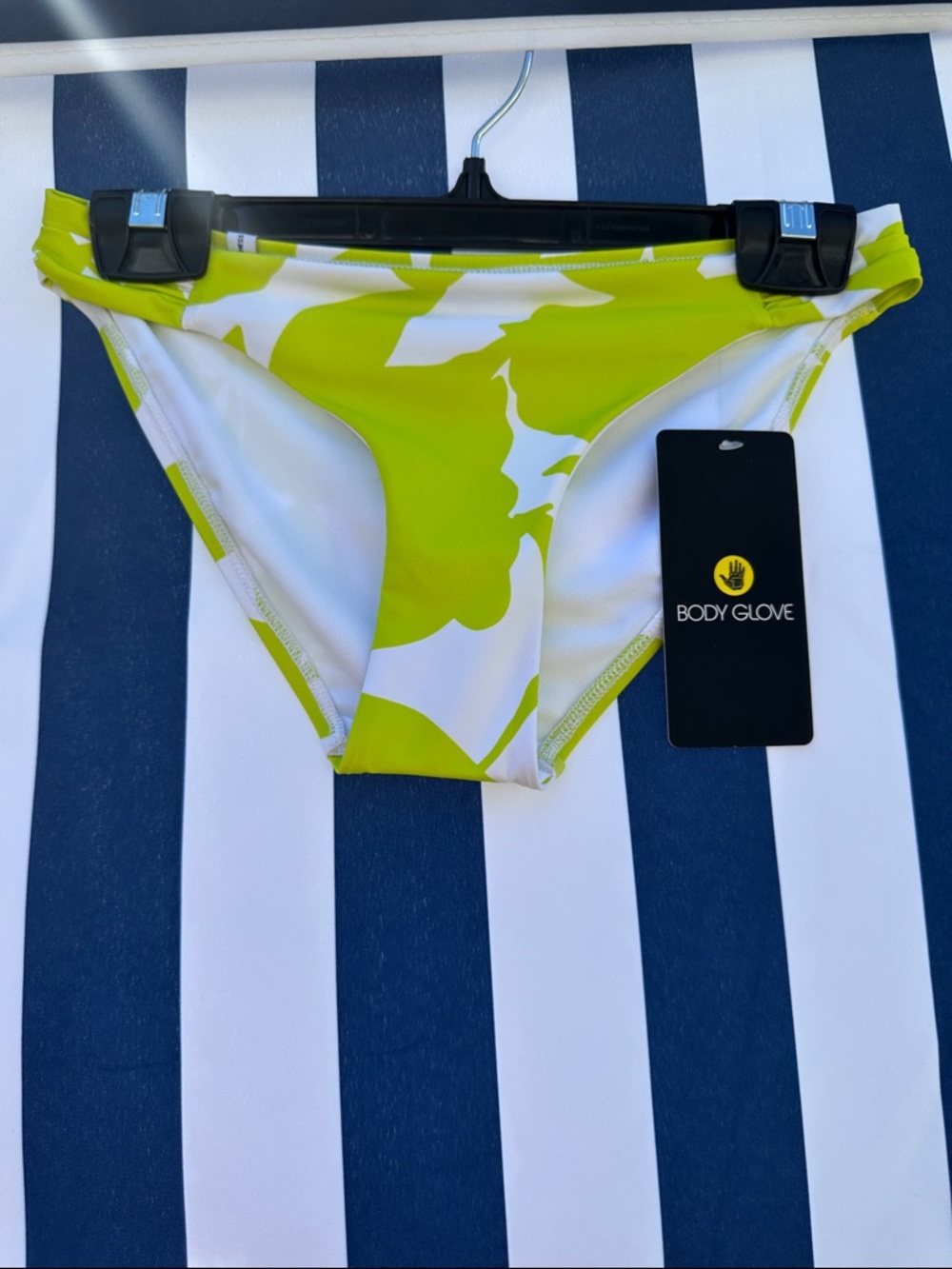 Body Glove White and Lime Green Floral Bikini Bottoms